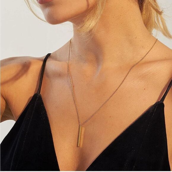 Gold 14k Gold Plated 2pc Bar & Disc Necklace Set - Picture 3 of 3
